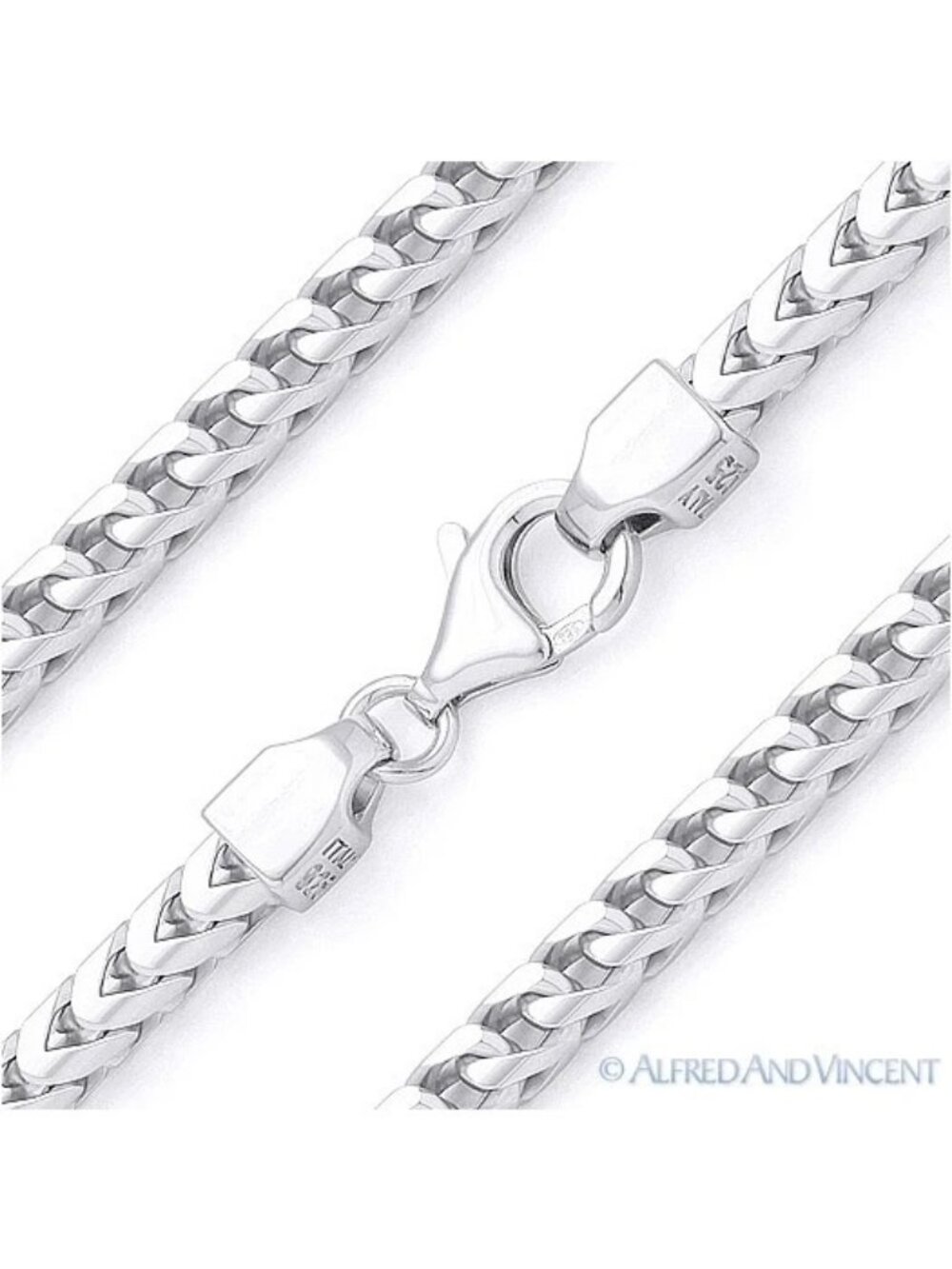 4.2mm Franco Arrow-Link Chain Necklace in .925 Sterling Silver w/ Rhodium - 24"